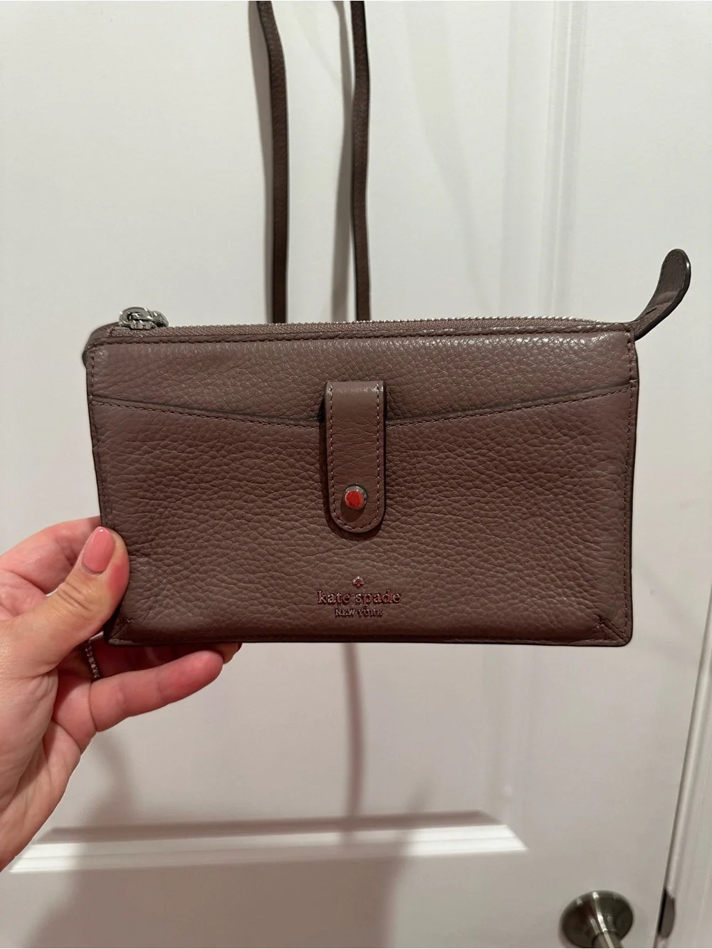 Kate Spade Brown Pebbled Leather Crossbody Wallet Clutch | Adjustable Strap